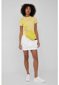 Armani Exchange spódnica kolor biały mini prosta. Kolor: biały. Materiał: tkanina. Wzór: aplikacja