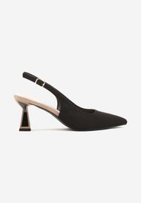 Renee - Czarne Sandały Vices na Kaczuszce Typu Slingback Edilitha. Okazja: na co dzień. Zapięcie: sprzączka. Kolor: czarny. Materiał: koronka. Wzór: aplikacja. Obcas: na szpilce. Styl: casual. Wysokość obcasa: średni