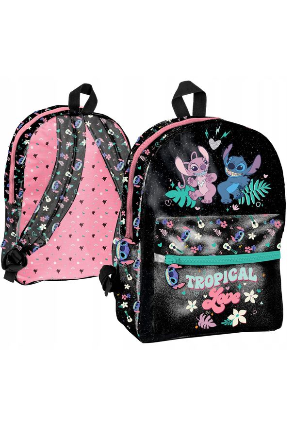 NoName - Mokyklinė kuprinė Paso Stitch Tropical Love, juoda/rožinė