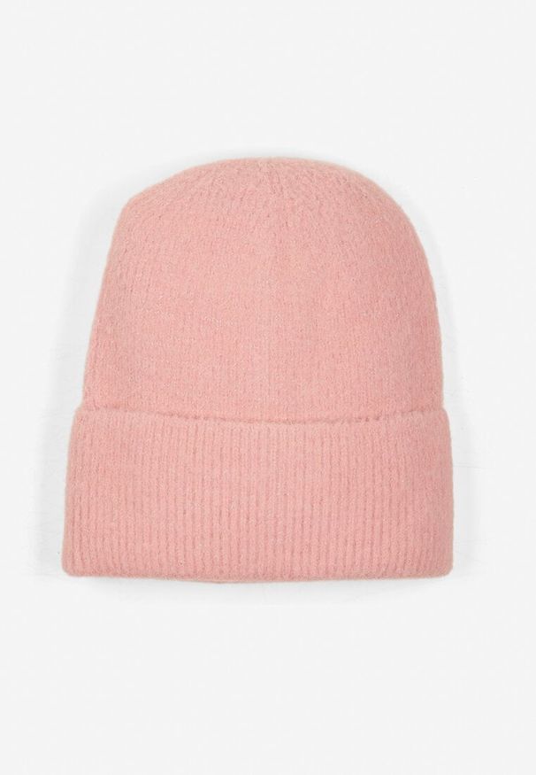 Born2be - Różowa Czapka Ozdobiona Wywinięciem i Metaliczną Nicią Temirina. Kolor: różowy. Wzór: aplikacja. Styl: casual, elegancki
