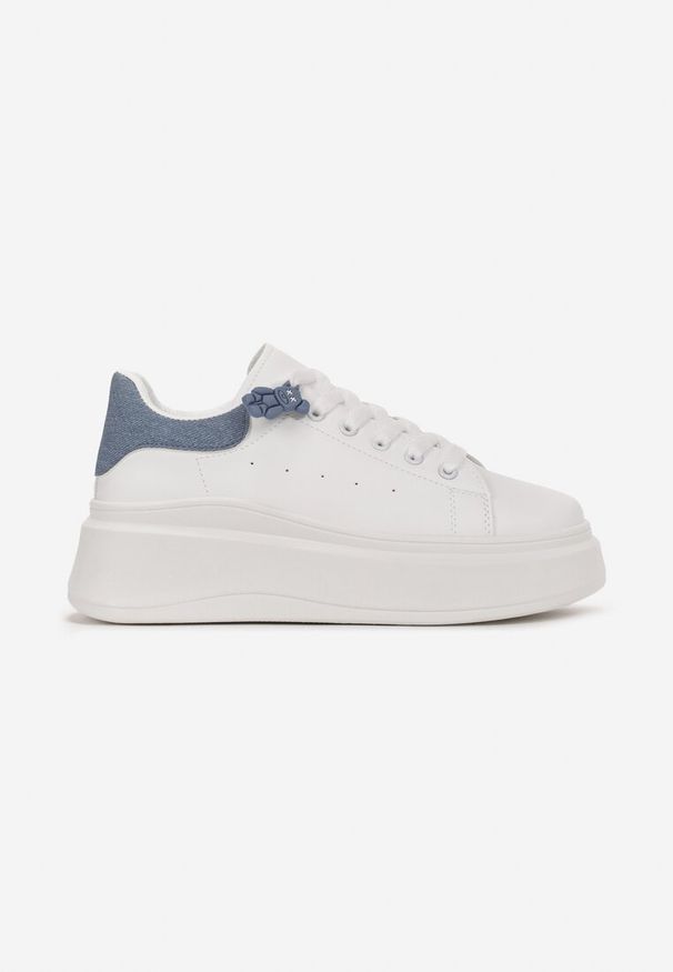 Renee - Biało-Niebieskie Sneakersy przed Kostkę na Platformie Phani. Wysokość cholewki: przed kostkę. Kolor: biały. Obcas: na platformie