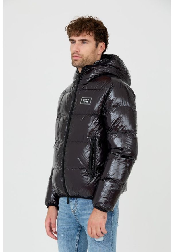 DSQUARED2 Czarna puchowa kurtka Puff Kaban. Kolor: czarny. Materiał: puch