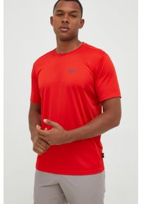 Jack Wolfskin t-shirt sportowy Tech kolor czerwony gładki. Kolor: czerwony. Materiał: włókno, materiał. Wzór: gładki. Styl: sportowy #1