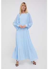 Vero Moda sukienka Rina maxi rozkloszowana. Kolor: niebieski. Długość rękawa: długi rękaw. Typ sukienki: rozkloszowane, plisowane. Długość: maxi