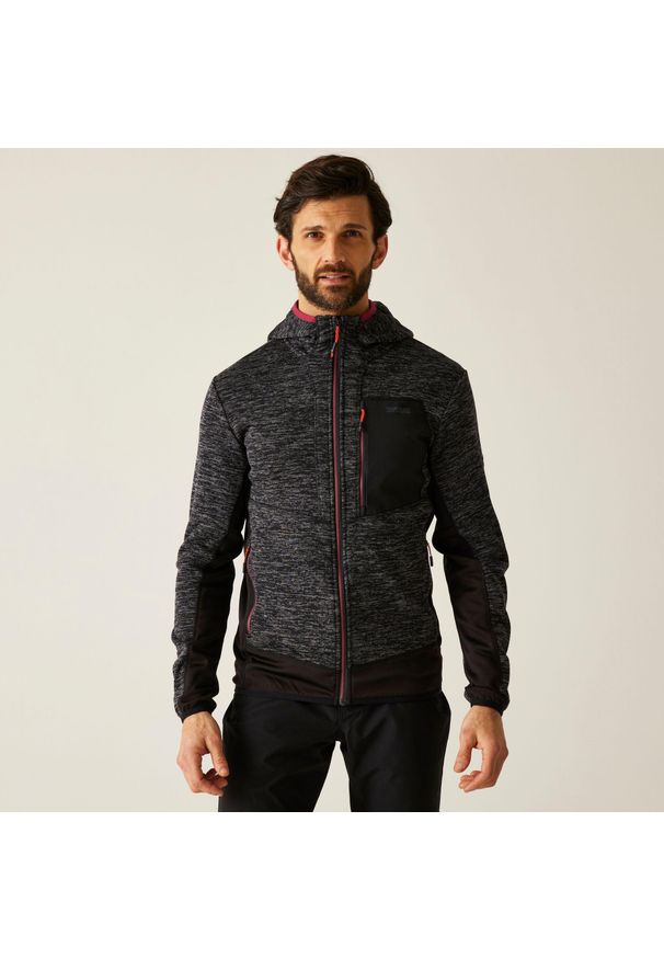 Regatta - Bluza męska rozsuwana z kapturem Alven. Typ kołnierza: kaptur. Kolor: czarny. Materiał: dzianina, polar. Wzór: melanż. Sport: turystyka piesza
