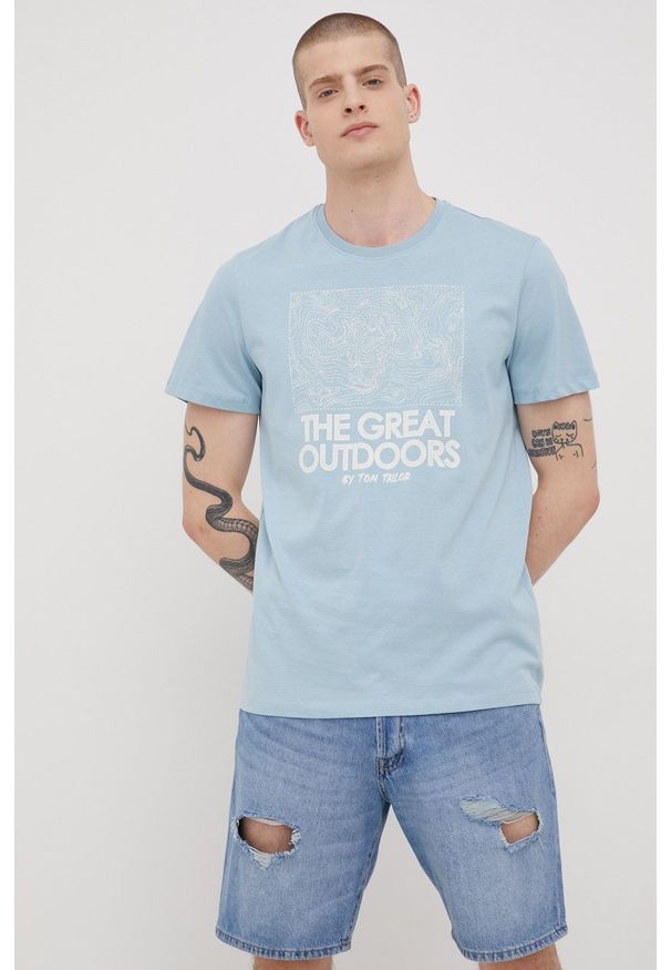Tom Tailor t-shirt bawełniany z nadrukiem. Kolor: niebieski. Materiał: bawełna. Wzór: nadruk