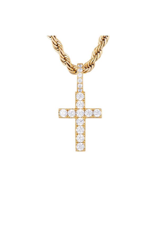 ICED STUFF Zawieszka Micro Diamond Cross Złoty. Materiał: metalowe. Kolor: złoty