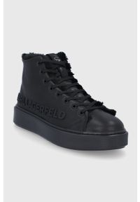 Karl Lagerfeld Buty skórzane kolor czarny. Nosek buta: okrągły. Zapięcie: sznurówki. Kolor: czarny. Materiał: skóra. Szerokość cholewki: normalna #5