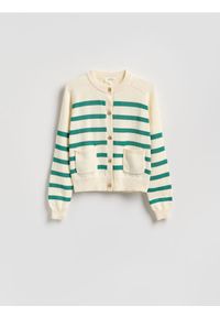 Reserved - Bawełniany kardigan w paski - zielony. Kolor: zielony. Materiał: bawełna. Wzór: paski