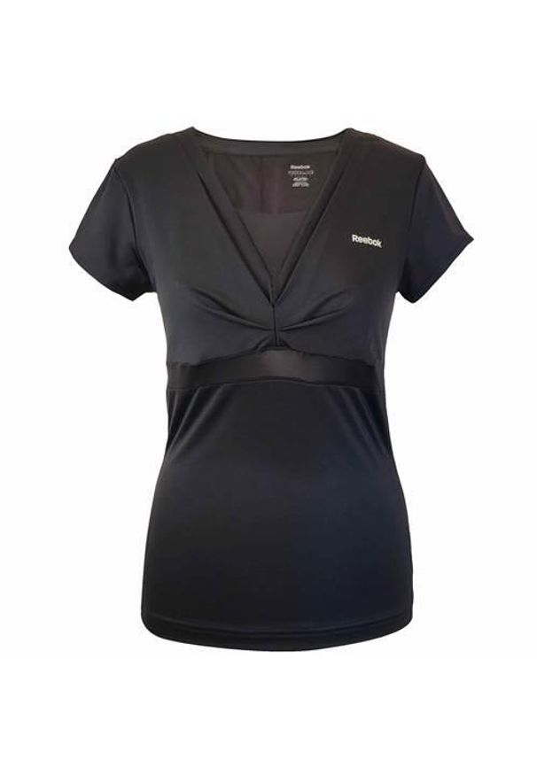 Koszulka treningowa damska Reebok K28901. Kolor: czarny. Materiał: poliester. Długość rękawa: krótki rękaw. Długość: krótkie