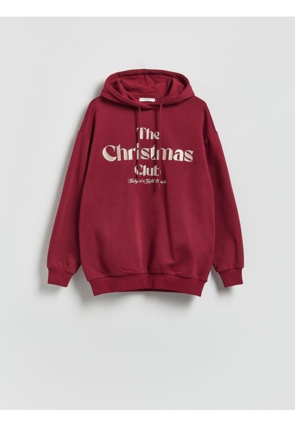 Reserved - Bluza ze świątcznym napisem - bordowy. Kolor: czerwony. Materiał: dzianina, bawełna. Wzór: napisy