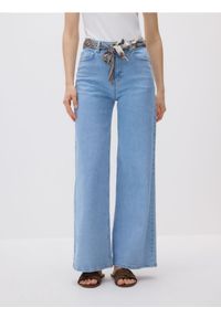 Reserved - Jeansy wide leg z bandaną - niebieski. Kolor: niebieski. Materiał: jeans