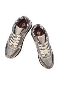 Sneakersy damskie Anekke, na grubej podeszwie z wzorami i ozdobami z okrągłym noskiem i sznurowane, metaliczne, 41380-447. Okazja: na co dzień. Nosek buta: okrągły. Kolor: brązowy. Materiał: materiał. Szerokość cholewki: normalna. Wzór: aplikacja, napisy. Styl: casual #2