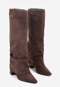 Born2be - Brązowe Kozaki na Słupku z Marszczoną Cholewką Imitującą Nogawkę Rittia. Okazja: do pracy, na co dzień, na spotkanie biznesowe. Kolor: brązowy. Materiał: jeans. Szerokość cholewki: normalna. Obcas: na słupku. Styl: casual, elegancki, biznesowy #5