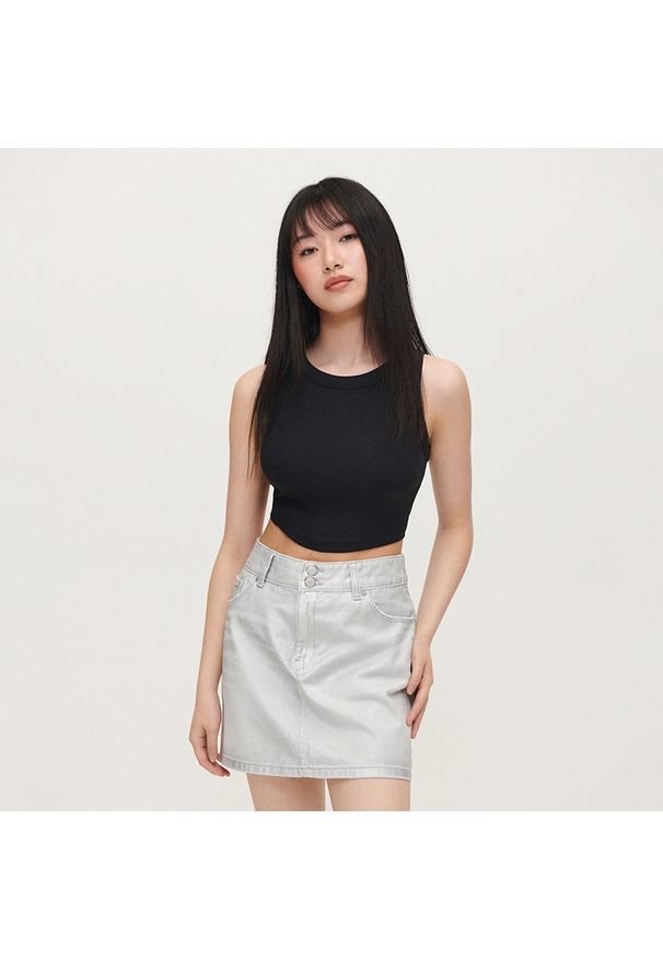 House - Jeansowa spódnica z efektem połysku srebrna - Jasny szary. Kolor: szary. Materiał: jeans