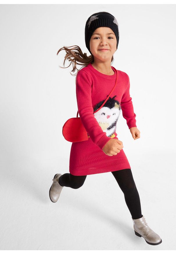 bonprix - Sukienka dzianinowa z torebką (komplet 2-cz.). Kolekcja: plus size. Kolor: czerwony. Materiał: dzianina. Styl: wizytowy