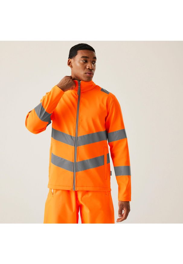 Regatta - Softshell roboczy męski Hi-s Pro Contract Ablaze. Kolor: niebieski. Materiał: softshell. Sport: turystyka piesza