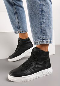 Born2be - Czarne Płaskie Sznurowane Sneakersy z Cholewką za Kostkę Targia. Wysokość cholewki: za kostkę. Kolor: czarny. Materiał: jeans. Szerokość cholewki: normalna #6