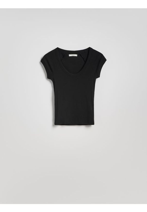 Reserved - T-shirt slim fit - czarny. Kolor: czarny. Materiał: bawełna