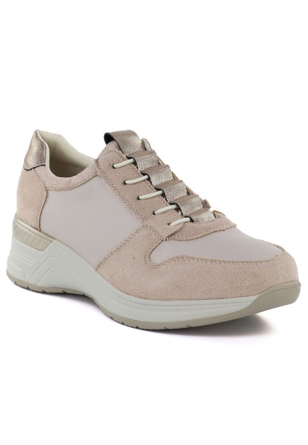 Półbuty damskie sportowe klasyczne beżowe M.Daszyński MR24129. Kolor: beżowy. Materiał: skóra ekologiczna. Styl: klasyczny, sportowy