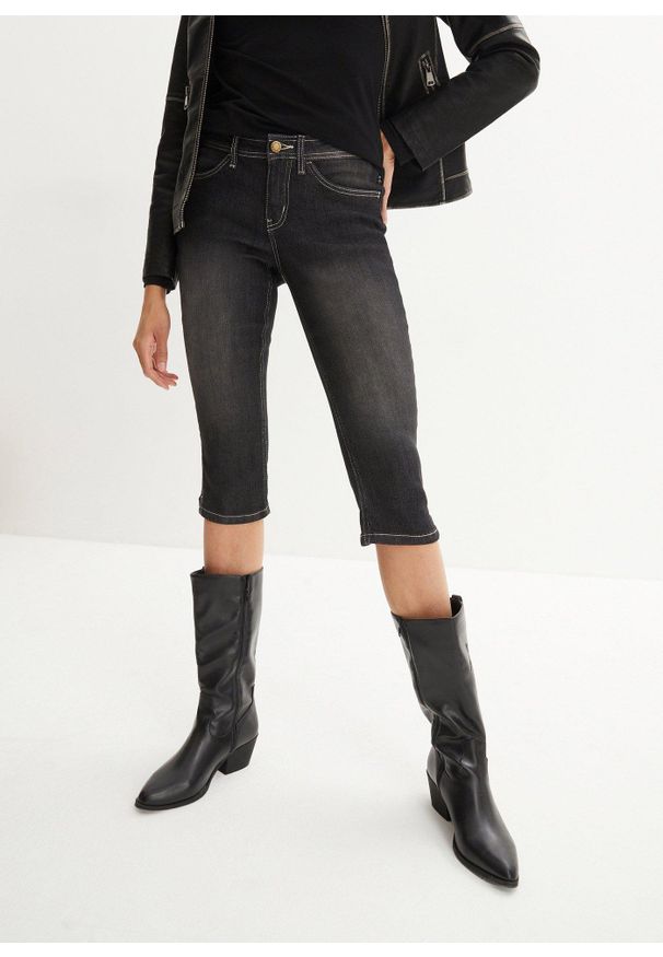 bonprix - Komfortowe dżinsy rybaczki ze stretchem (2 szt.). Okazja: na co dzień. Kolor: szary. Styl: casual