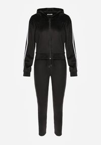 Renee - Czarny 2-Częściowy Komplet Dresowy z Weluru z Ozdobnymi Lampasami Bluza i Spodnie Anelpe. Kolor: czarny. Materiał: welur, dresówka #5