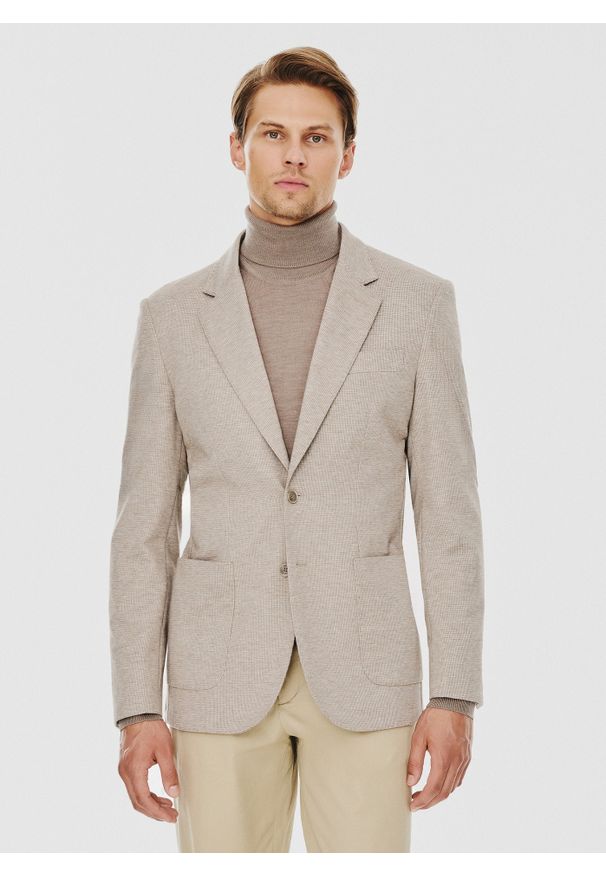 Pako Lorente - PAKO LORENTE – Beżowa marynarka męska. Kolor: beżowy, brązowy, zielony. Materiał: poliester, wiskoza, elastan. Sezon: jesień