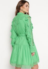 Born2be - Zielona Sukienka Evenope. Kolor: zielony. Materiał: materiał, koronka. Wzór: aplikacja, koronka. Styl: klasyczny. Długość: mini #6