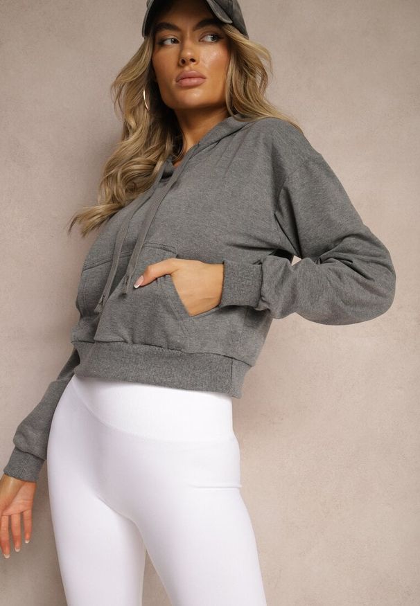 Renee - Ciemnoszara Bluza z Kapturem i Bawełną Ozdobiona Ściągaczami Evianae. Okazja: na co dzień, na spacer. Typ kołnierza: kaptur. Kolor: szary. Materiał: bawełna. Długość rękawa: długi rękaw. Długość: długie. Wzór: aplikacja. Styl: casual