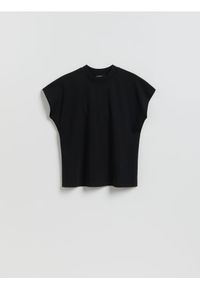 Reserved - T-shirt z raglanowym rękawem - czarny. Kolor: czarny. Materiał: dzianina, bawełna. Długość rękawa: raglanowy rękaw. Wzór: gładki #1