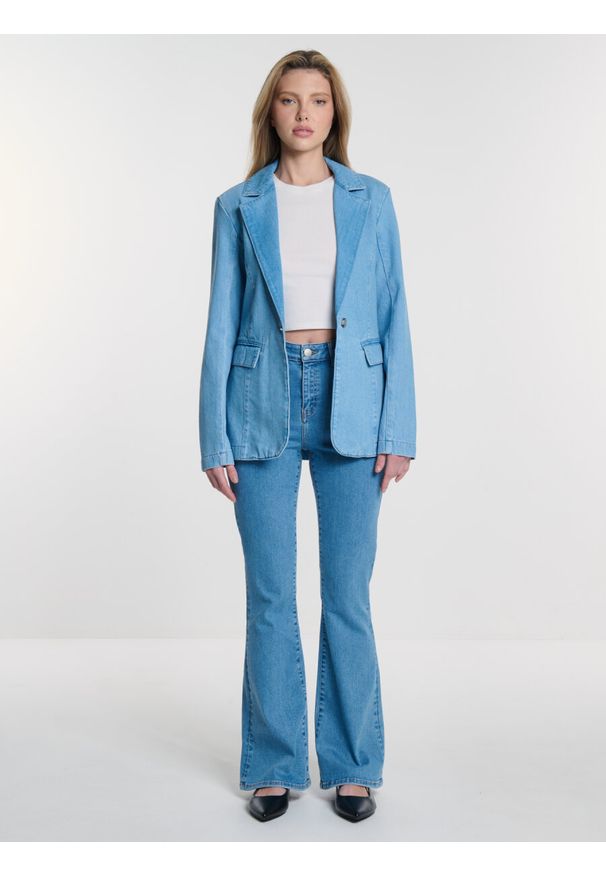 Big-Star - Marynarka damska jeansowa niebieska Lia 204. Okazja: na co dzień. Kolor: niebieski. Materiał: jeans. Styl: klasyczny, elegancki, casual