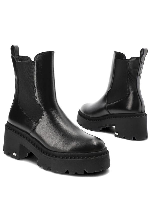 Czarne Botki Karino Wygodne Buty Damskie. Kolor: czarny. Materiał: skóra. Szerokość cholewki: normalna. Obcas: na obcasie. Styl: klasyczny. Wysokość obcasa: średni