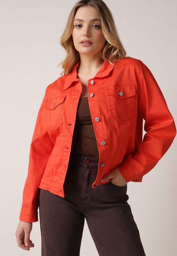 Born2be - Pomarańczowa Bawełniana Kurtka Jeansowa Perimea. Kolor: pomarańczowy. Materiał: bawełna, jeans
