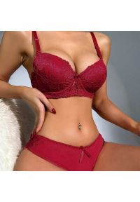 Intica - Komplet bielizny koronkowej push-up z satynowym wykończeniem Moran. Kolor: czerwony. Materiał: satyna, koronka. Wzór: koronka #4