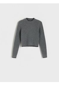 Reserved - Sweter z kontrastową wstawką - ciemnoszary. Kolor: szary. Materiał: dzianina. Wzór: gładki #1