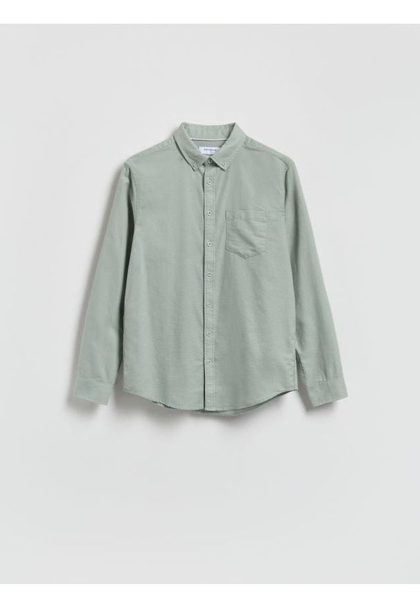 Reserved - Bawełniana koszula slim fit - jasnozielony. Kolor: zielony. Materiał: bawełna