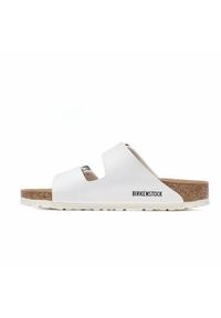 Klapki damskie Birkenstock Arizona Bf. Kolor: biały. Materiał: materiał, syntetyk. Szerokość cholewki: normalna. Sport: turystyka piesza