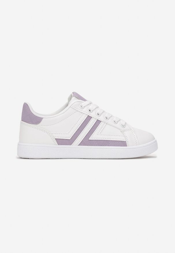 Born2be - Biało-Fioletowe Sneakersy z Cholewką przed Kostkę z Modnymi Przeszyciami Cassamisia. Wysokość cholewki: przed kostkę. Kolor: biały. Szerokość cholewki: normalna