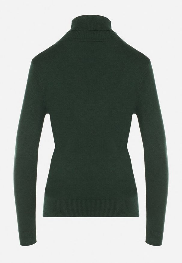 Born2be - Ciemnozielony Klasyczny Golf z Bawełną Reilisea. Okazja: na co dzień. Typ kołnierza: golf. Kolor: zielony. Materiał: bawełna. Styl: klasyczny