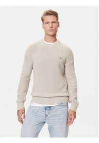 Tommy Jeans Sweter DM0DM21652 Beżowy Slim Fit. Kolor: beżowy. Materiał: bawełna
