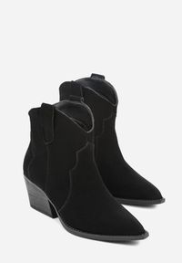 Renee - Czarne Botki Kowbojki na Stożku ze Skóry Naturalnej Liravetta. Okazja: na co dzień. Kolor: czarny. Materiał: skóra. Obcas: na stożku. Styl: casual, elegancki. Wysokość obcasa: średni #3