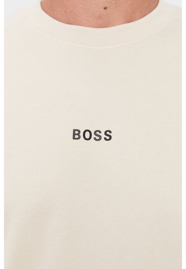 BOSS - Boss Bluza męska kolor kremowy gładka. Okazja: na co dzień. Kolor: beżowy. Materiał: dzianina. Wzór: gładki. Styl: casual