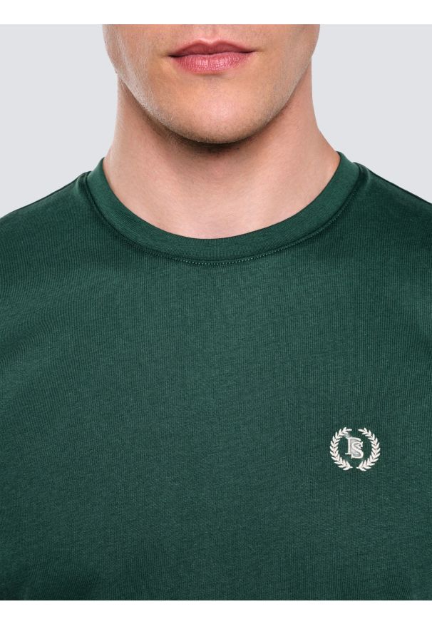 Big-Star - Koszulka męska z haftem na piersi zielona Keral 304. Okazja: na co dzień. Kolor: zielony. Materiał: jeans, dzianina. Długość rękawa: krótki rękaw. Długość: krótkie. Wzór: haft. Styl: klasyczny, wizytowy, elegancki, casual, sportowy