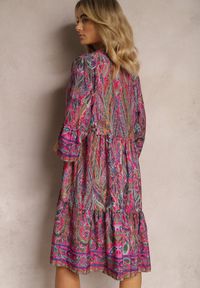 Renee - Fuksjowa Sukienka Bombka z Koszulową Górą w Stylu Boho Alipra. Kolor: różowy. Typ sukienki: bombki, koszulowe. Styl: boho #5