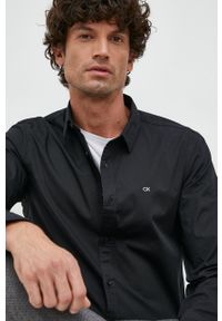 Calvin Klein koszula męska kolor czarny slim z kołnierzykiem klasycznym. Typ kołnierza: kołnierzyk klasyczny. Kolor: czarny. Styl: klasyczny #6