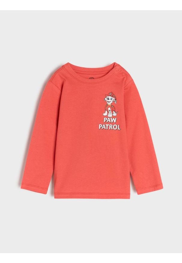 Sinsay - Koszulka z długimi rękawami PAW Patrol - koralowy. Kolor: pomarańczowy. Materiał: bawełna. Długość rękawa: długi rękaw. Długość: długie. Wzór: motyw z bajki