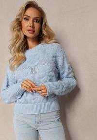 Renee - Jasnoniebieski Sweter z Wełną i Bawełną z Pluszowymi Wstawkami Alrua. Kolor: niebieski. Materiał: bawełna, wełna. Sezon: jesień, zima #3