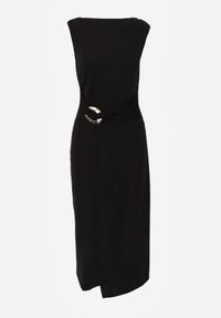 Born2be - Czarna Wizytowa Sukienka Taliowana z Metaliczną Ozdobą Aroos. Okazja: na co dzień. Kolor: czarny. Wzór: aplikacja. Typ sukienki: proste. Styl: wizytowy #8