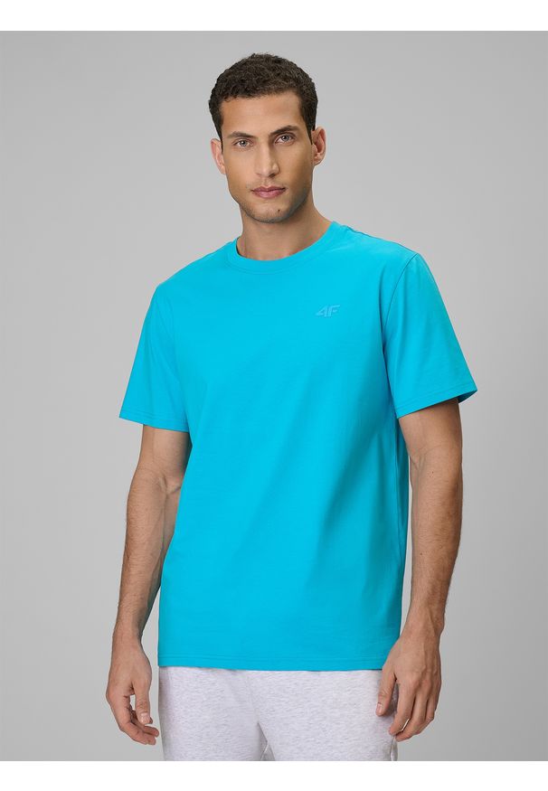 4f - 4F T-shirt regular gładki męski - niebieski L. Okazja: na co dzień. Kolor: niebieski. Materiał: materiał. Wzór: gładki. Styl: casual, klasyczny