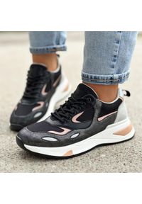 Czarne sneakersy półbuty damskie Vinceza 10728 Bk/pn. Kolor: czarny. Materiał: zamsz, tkanina, skóra. Obcas: na obcasie. Wysokość obcasa: średni